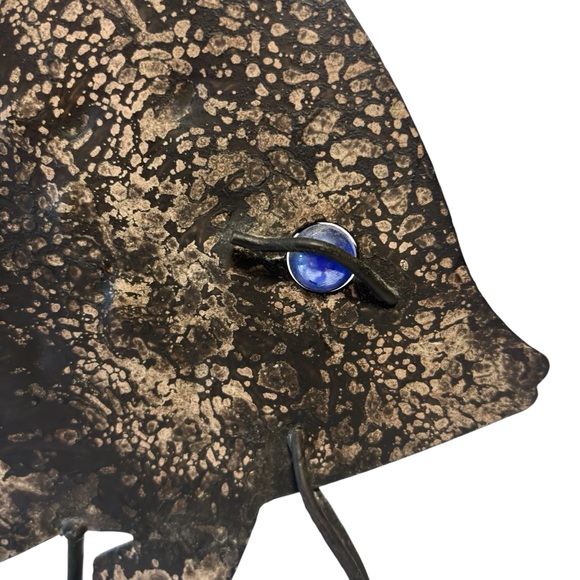 VTG Pier 1 Lg Metal Angel Fish Blue Glass Eye Hand cut Distressed Sculpture - Picture 2 of 4